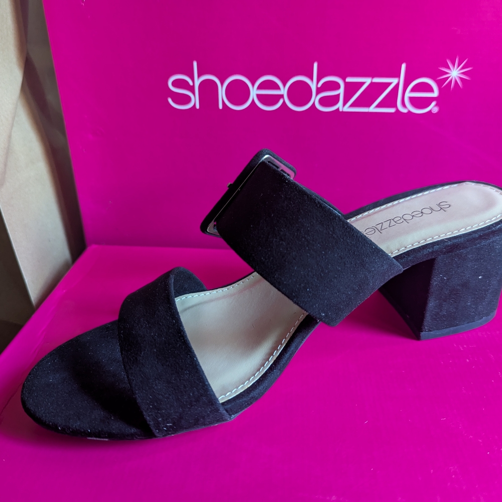 Black Slip-On Sandals with Textured Straps and Low Heel